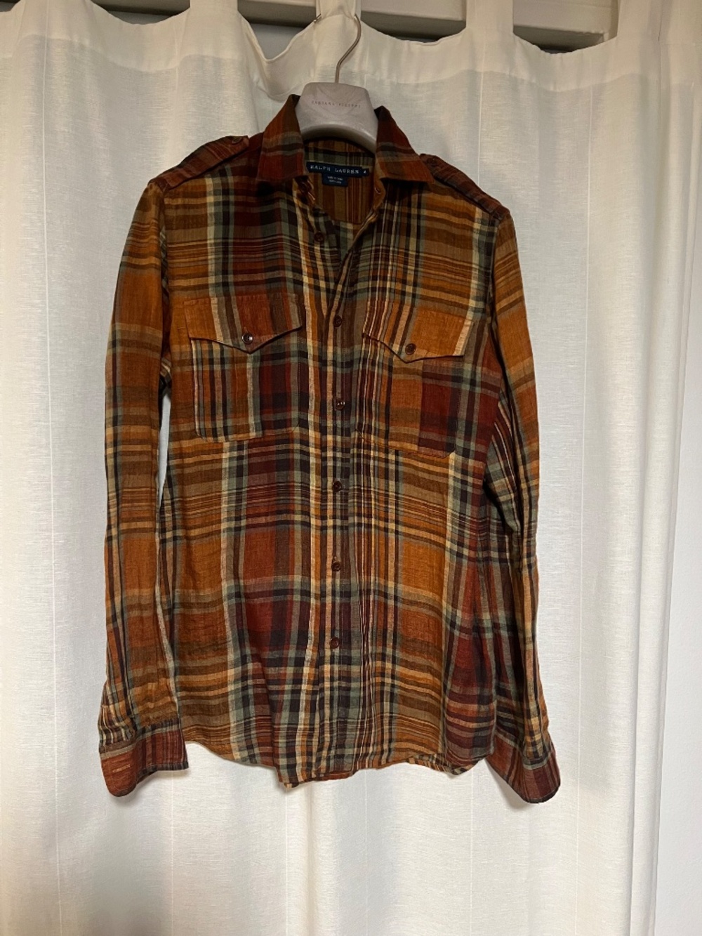 New Ralph Lauren Blue Label Plaid Linen Shirt Sz. 4